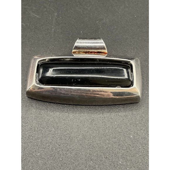 Rectangular Silvertone Black Resin Pendant Length 2.25 Inches - Picture 2 of 8